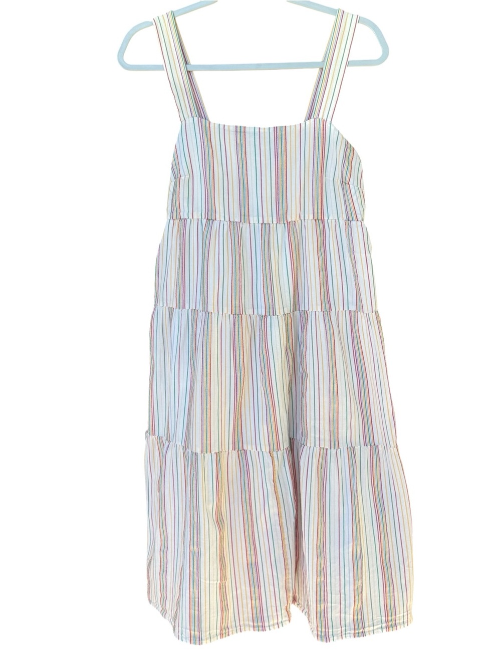 Madewell White midi Sundress with multi color pinstripes 100% cotton Sz 4